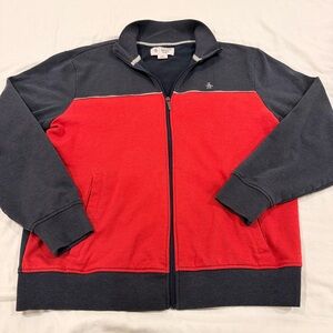 Original Penguin Zip-Up Sweater in Red and Dark Gray/Blue Large